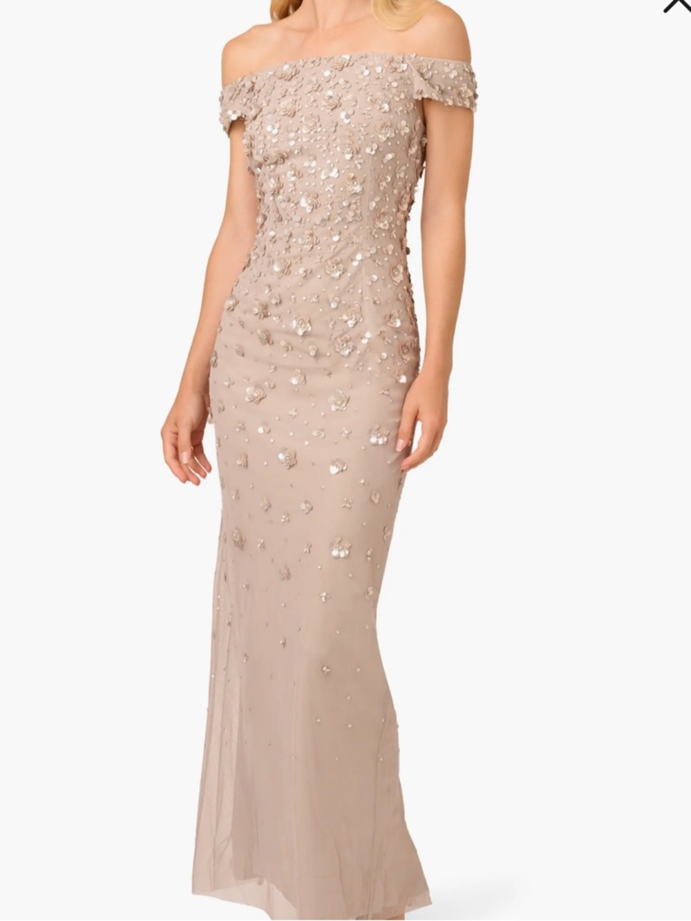 Adrianna Papell One-Shoulder Nude Embellished Evening Gown